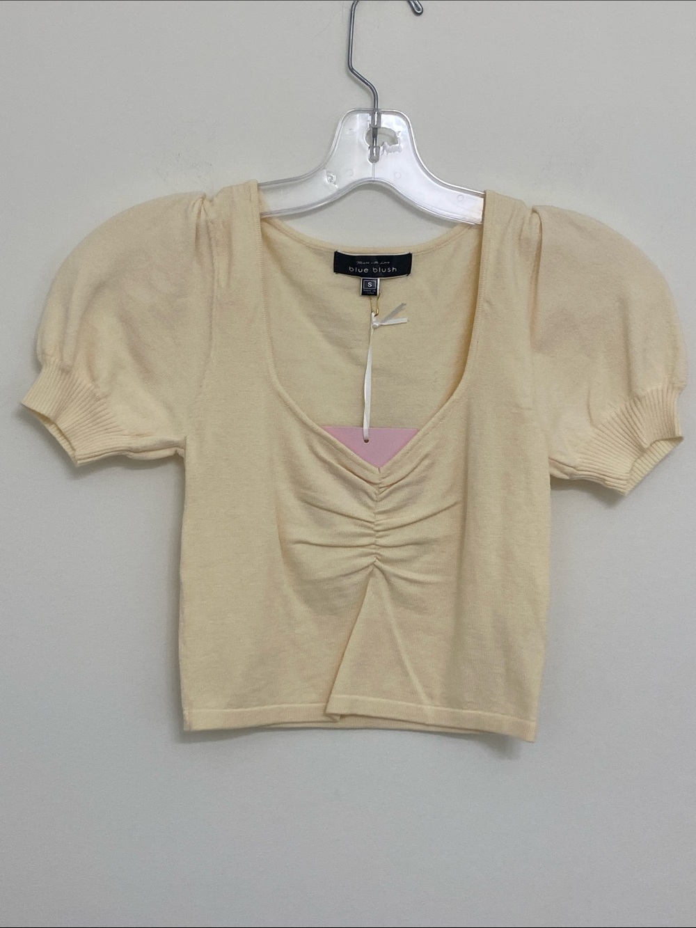 Blue Blush Puffy Short Sleeve Cream Crop Top Size Small